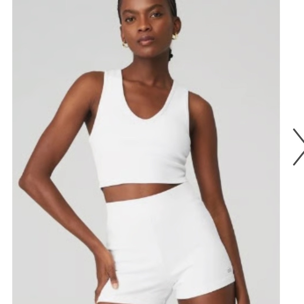 Alo Yoga Goddess Ribbed Cropped RacerBack Tank White Size Medium